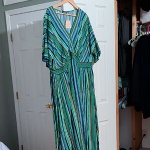 BloomChic Vibrant Green and Blue Maxi Dress